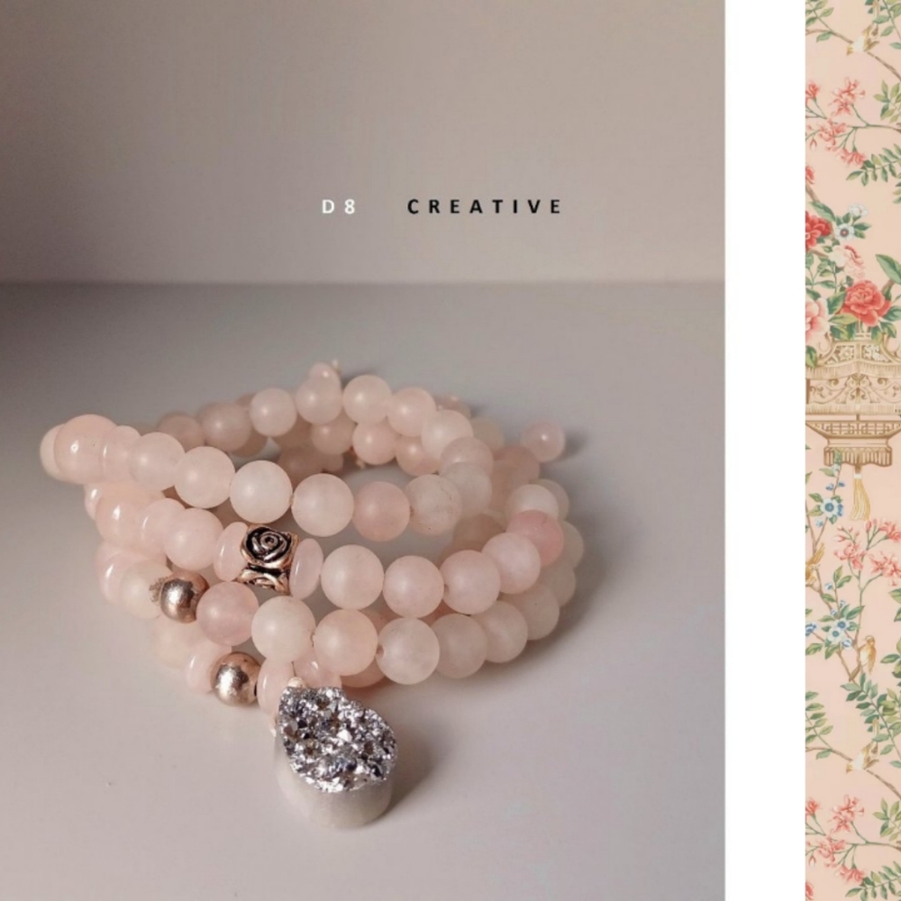 Rose quartz & Gray quartz  with Sterling silver balls 2 style wear bracelet